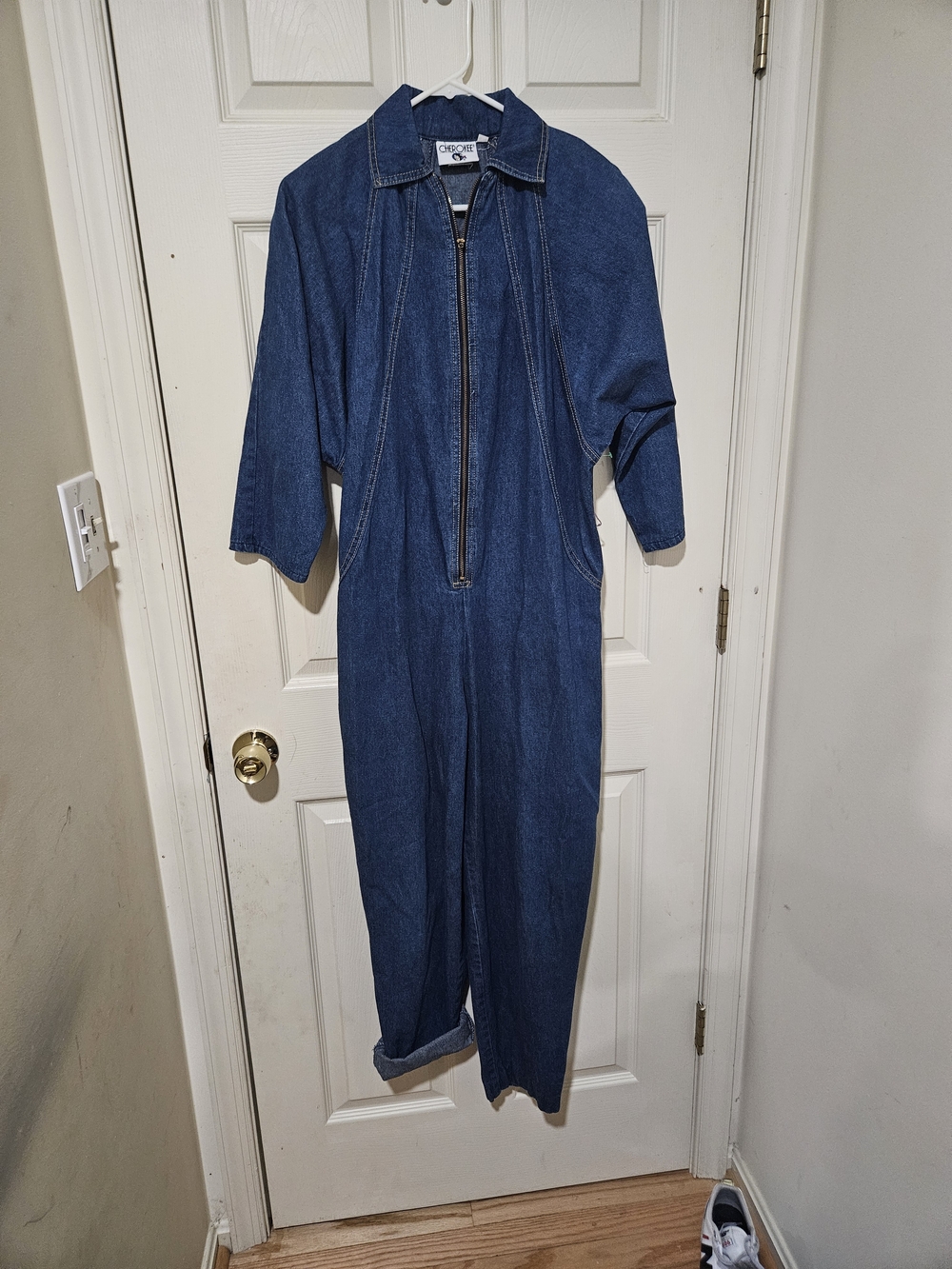 Cherokee Vintage Dark Blue Denim Jumpsuit with Front Zip Sz 6